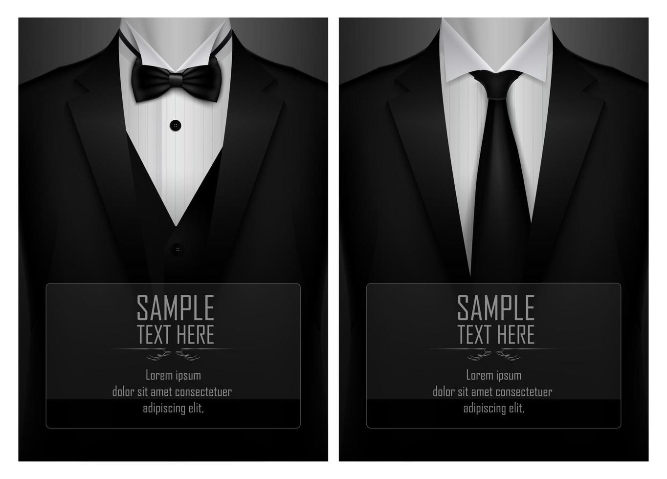 Set of business card templates with suit and tuxedo and place for text for you vector