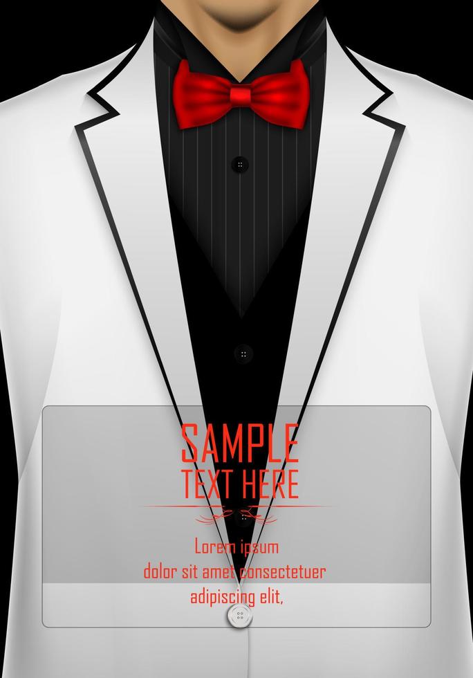 White tuxedo with red bow tie vector