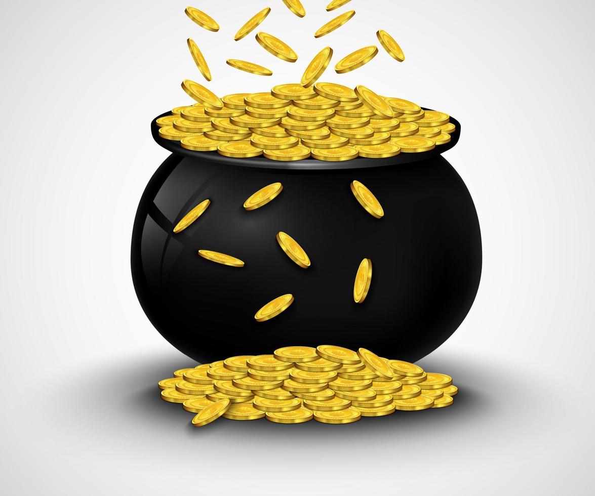 Gold coins falling in black pot.Vector illustration vector