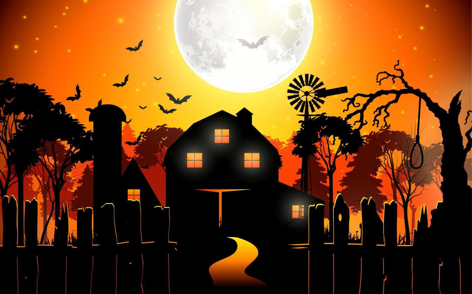 fondo de halloween con casa de campo de miedo en el bosque. ilustración vectorial vector