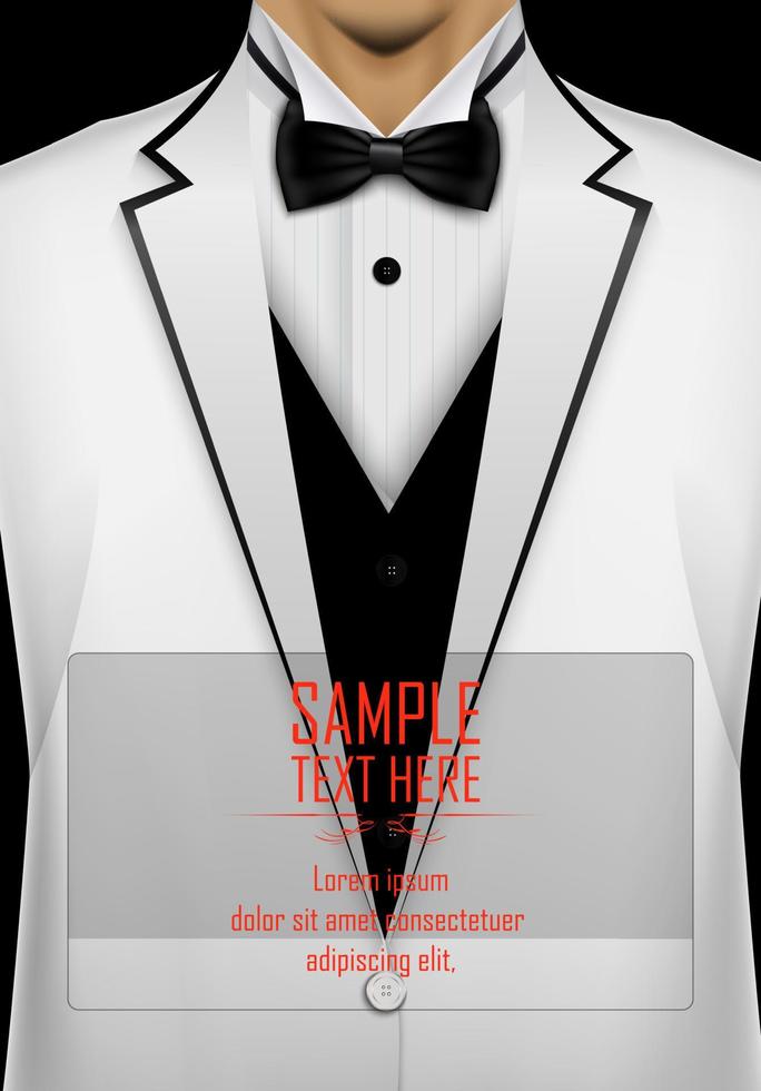White tuxedo with black bow tie.Vector illustration vector