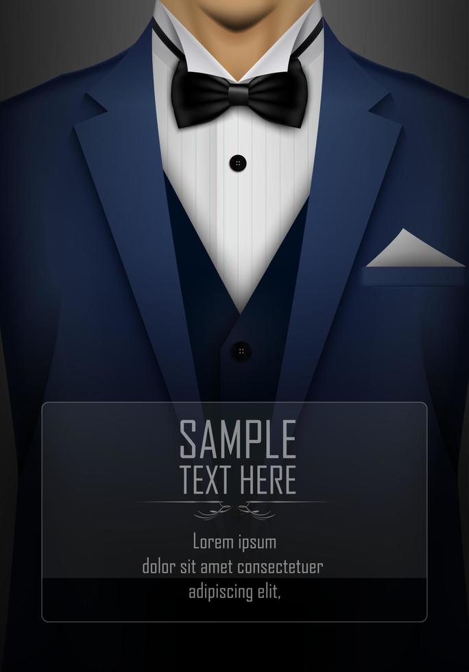 Vector illustration of Blue tuxedo with black bow tie