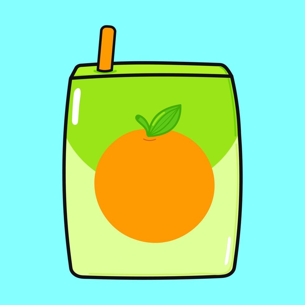 lindo jugo de naranja divertido. icono de ilustración de personaje kawaii de dibujos animados dibujados a mano vectorial. aislado sobre fondo azul. concepto de personaje de jugo de naranja vector