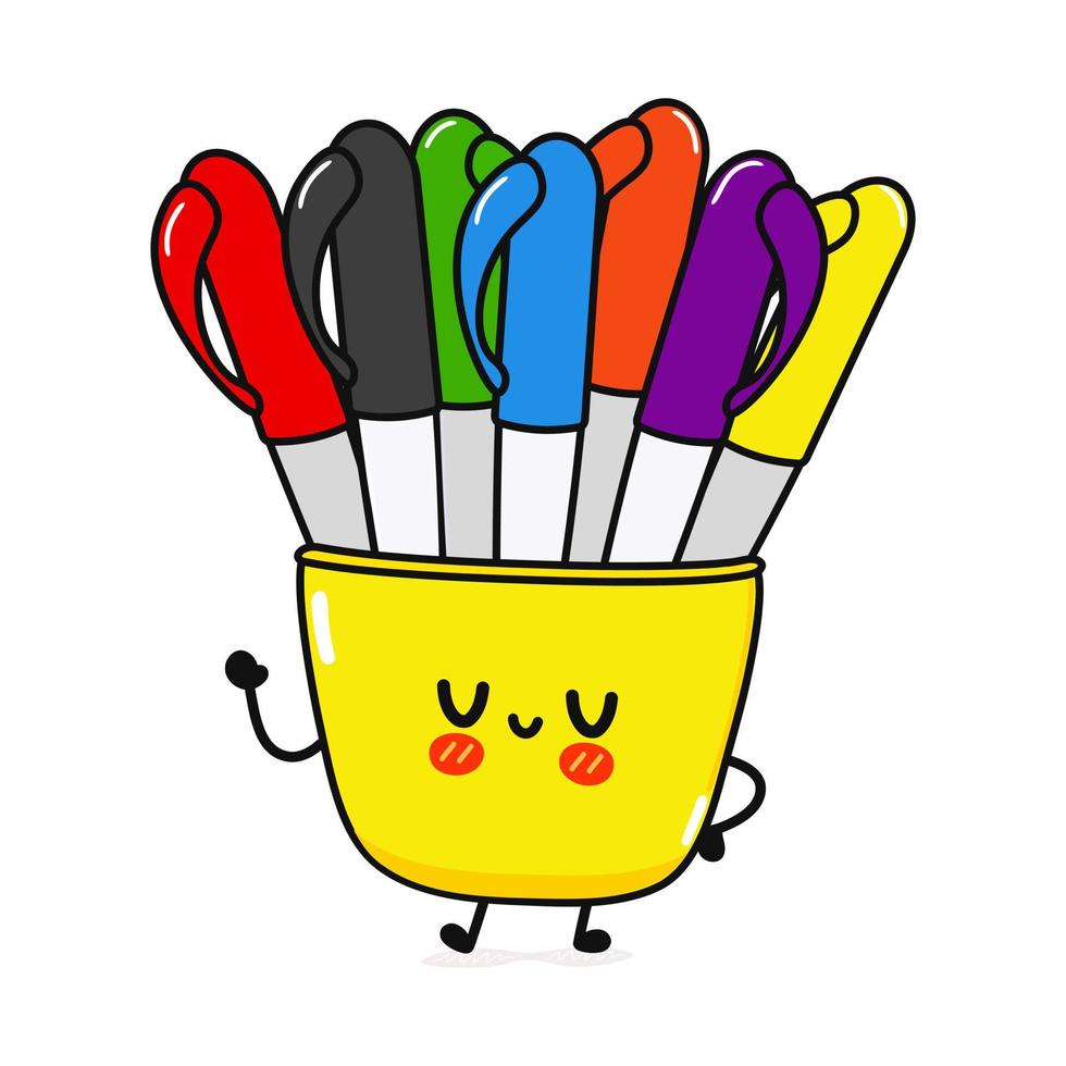 lindo personaje divertido de bolígrafos multicolores. icono de ilustración de personaje kawaii de dibujos animados dibujados a mano vectorial. aislado sobre fondo blanco. concepto de personaje de bolígrafos multicolores 6686533 Vector en lindo personaje divertido de bolígrafos multicolores. icono de ilustración de personaje kawaii de dibujos animados dibujados a mano vectorial. aislado sobre fondo blanco. concepto de personaje de bolígrafos multicolores 6686533 Vector en