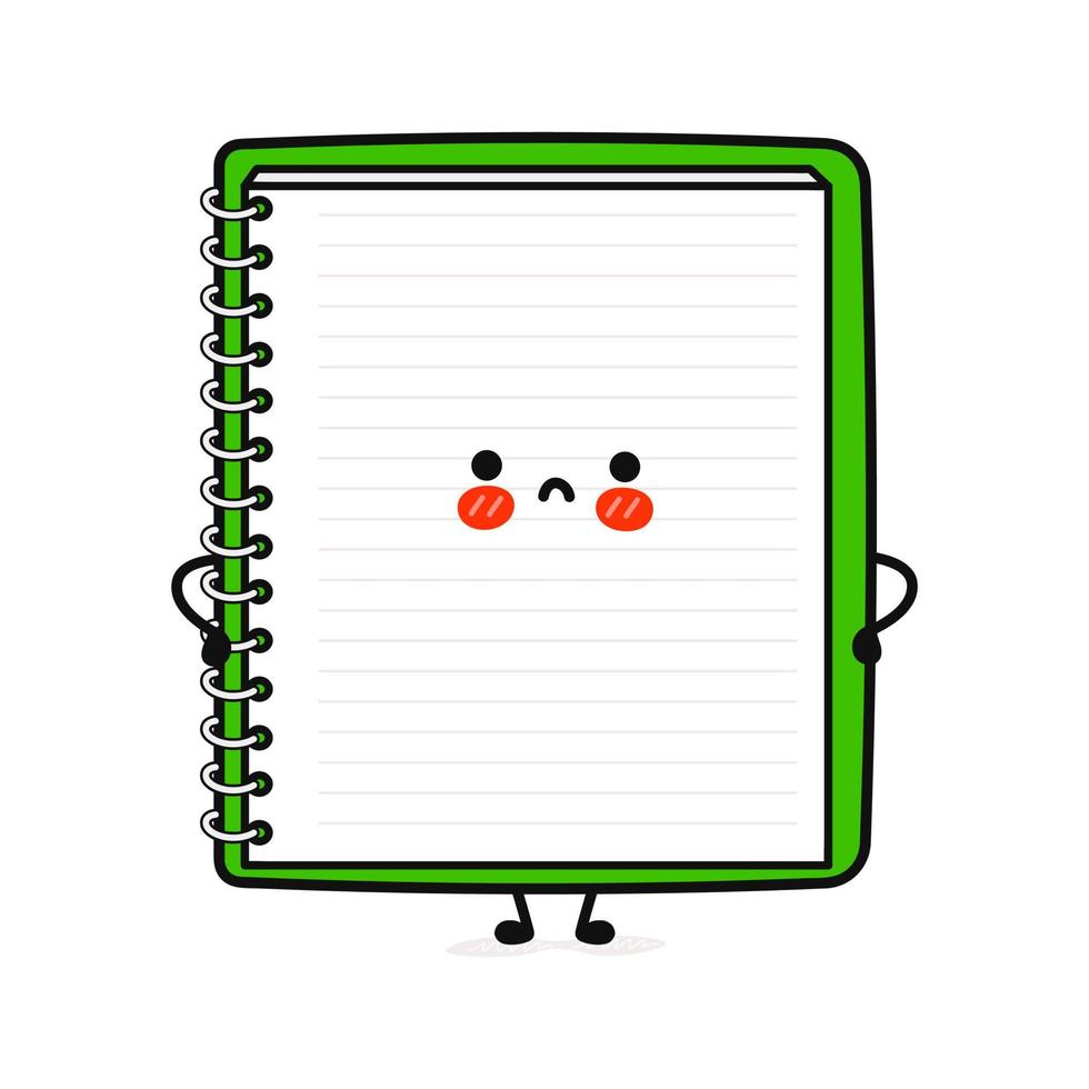 Cute sad note pad character. Vector hand drawn cartoon kawaii character illustration icon. Isolated on white background. note pad character concept