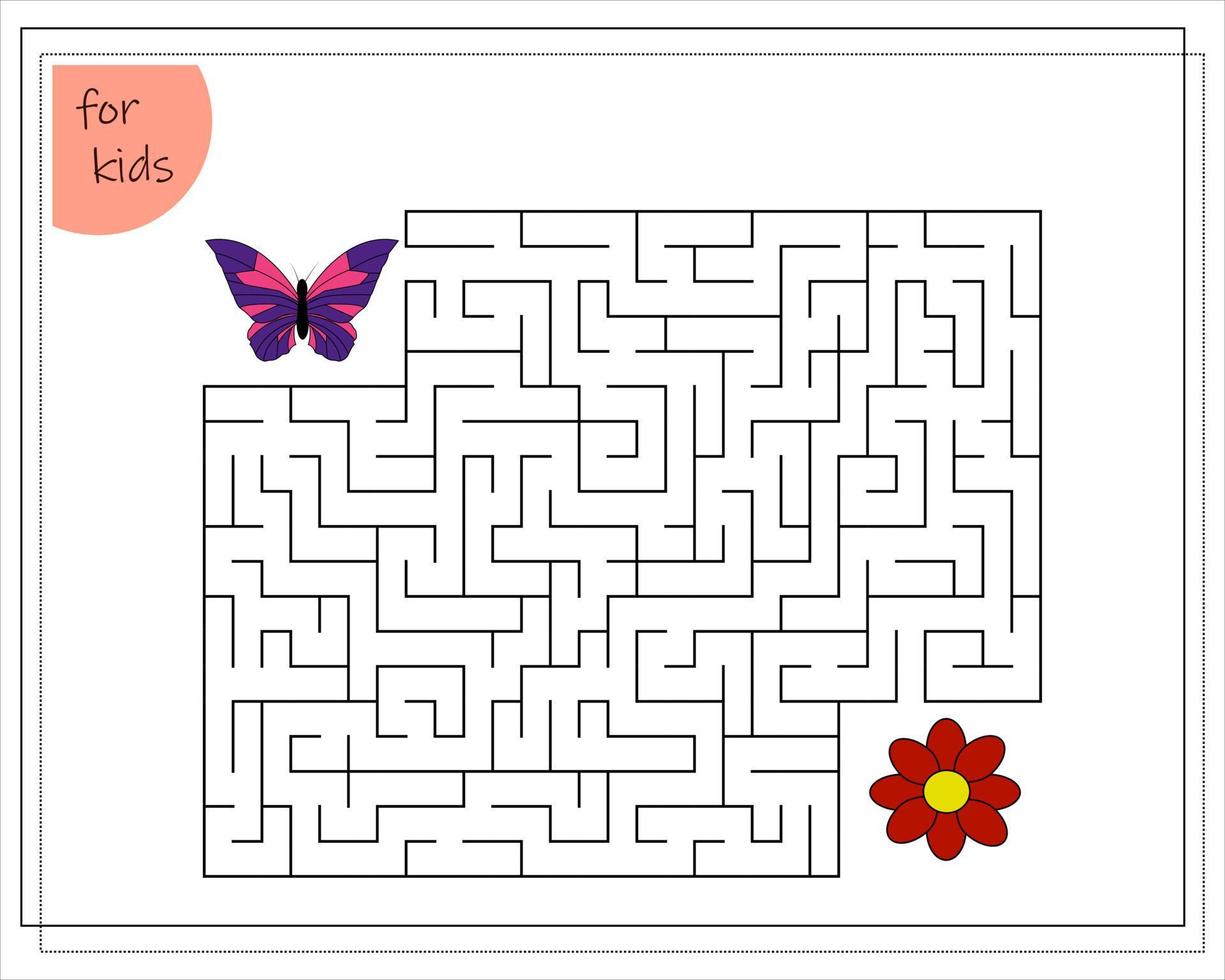 un juego de laberinto para niños. guía a la mariposa a través del laberinto hasta la flor vector