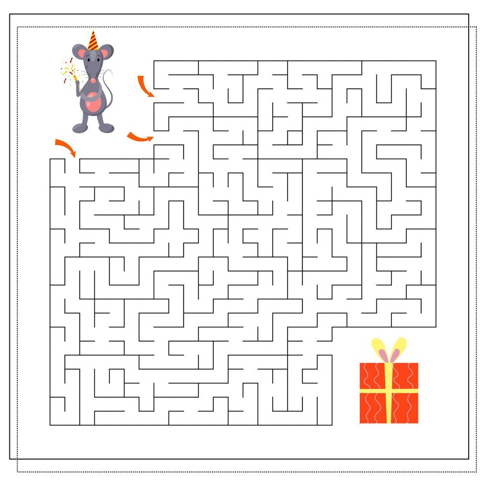 A logical game for children, help the rat to pass the maze and get to the cactus. vector