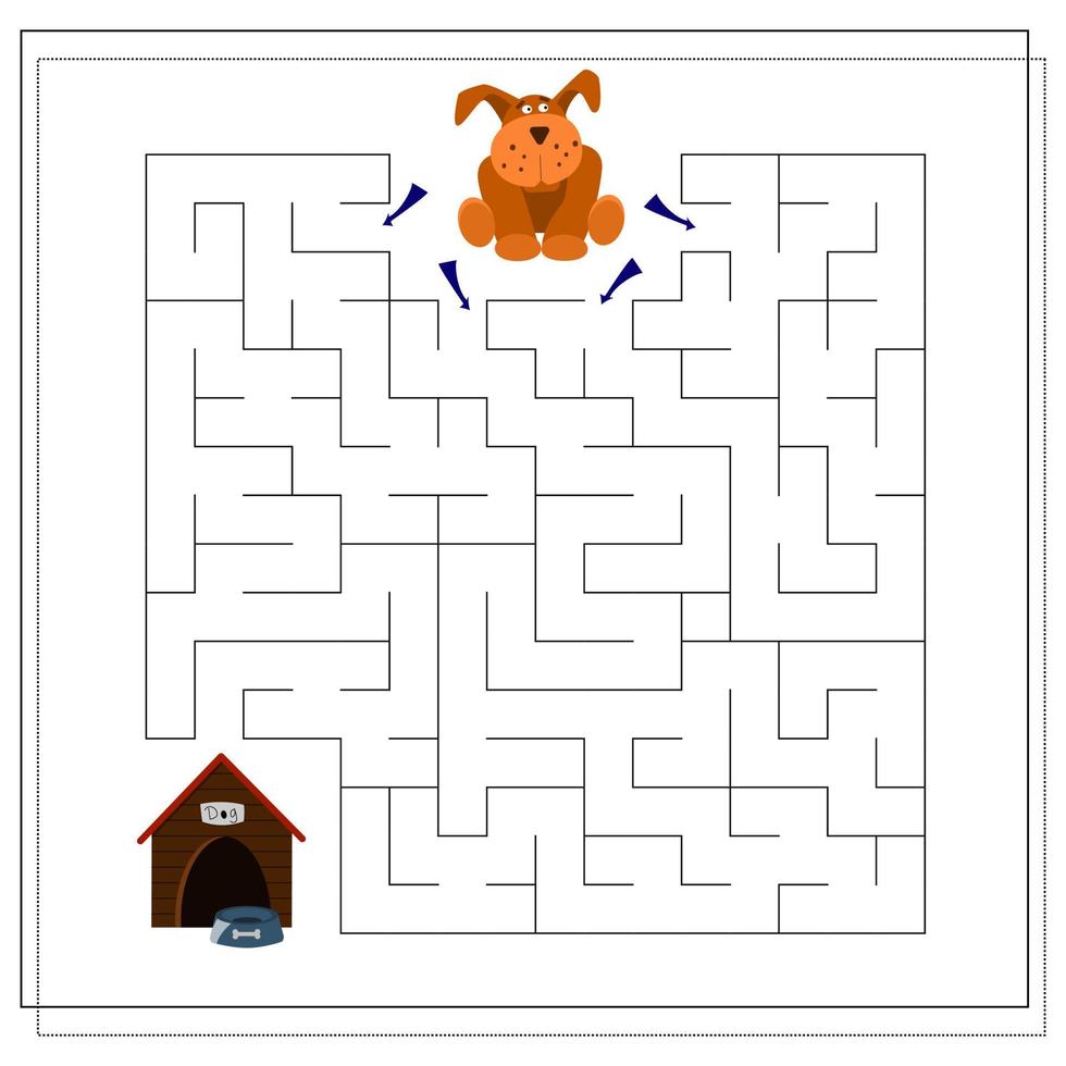 A maze game for kids. guide your dog through the maze to the bowl booth vector