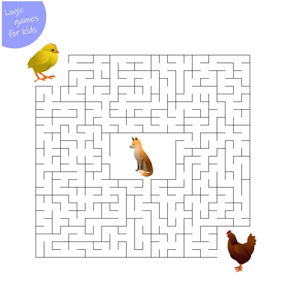 game for kids maze, help the chicken to get to the chicken and not get to the fox vector