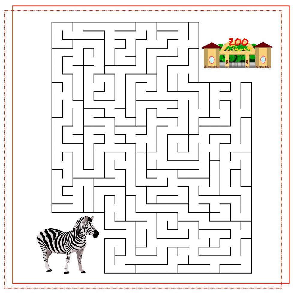 A maze puzzle game for kids. Help me get through the maze. Zebra, zoo. vector