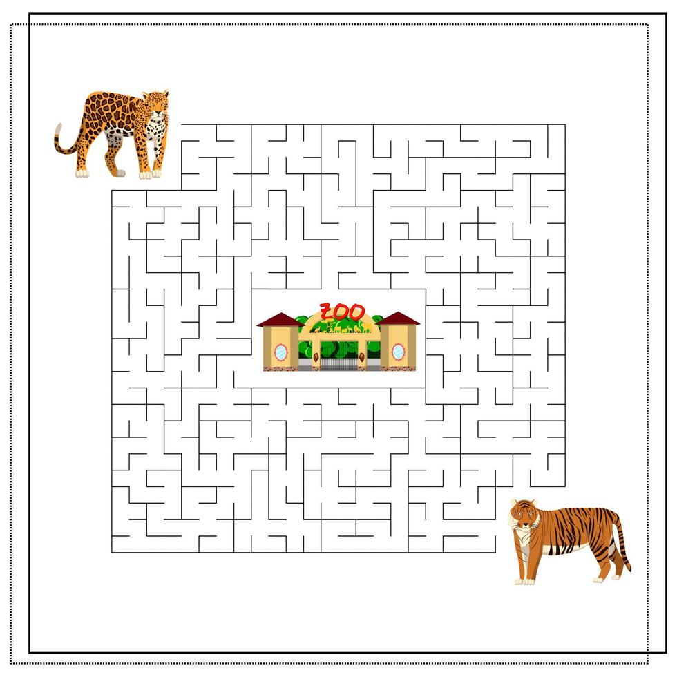 A maze puzzle game for kids. Help me get through the maze. Jaguar, tiger vector