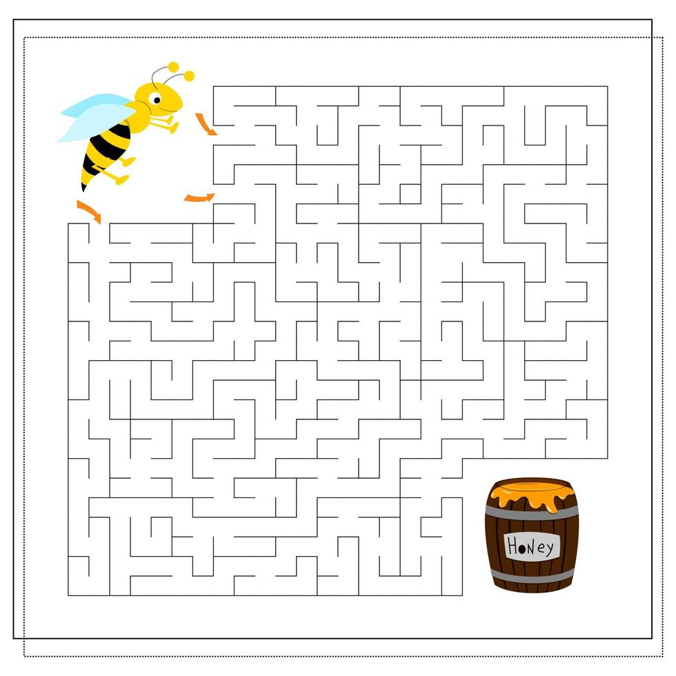 un juego de laberinto para niños. guía a la abeja a través del laberinto hasta la miel. vector