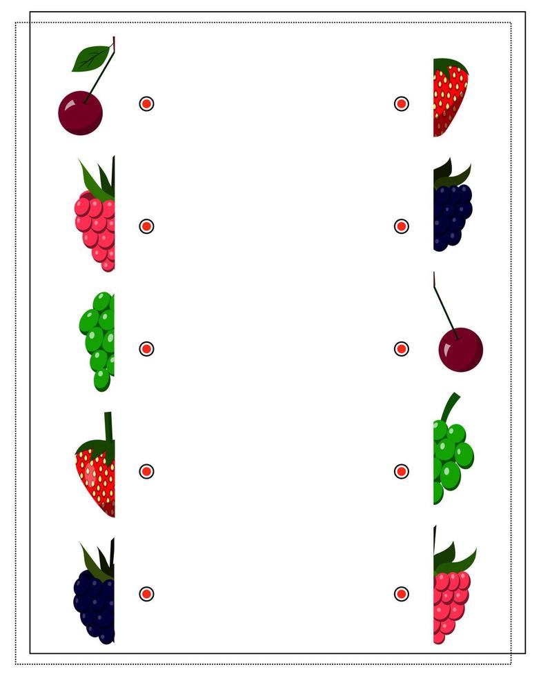 A game for kids, find the right half of the berries. Connect the two halves vector