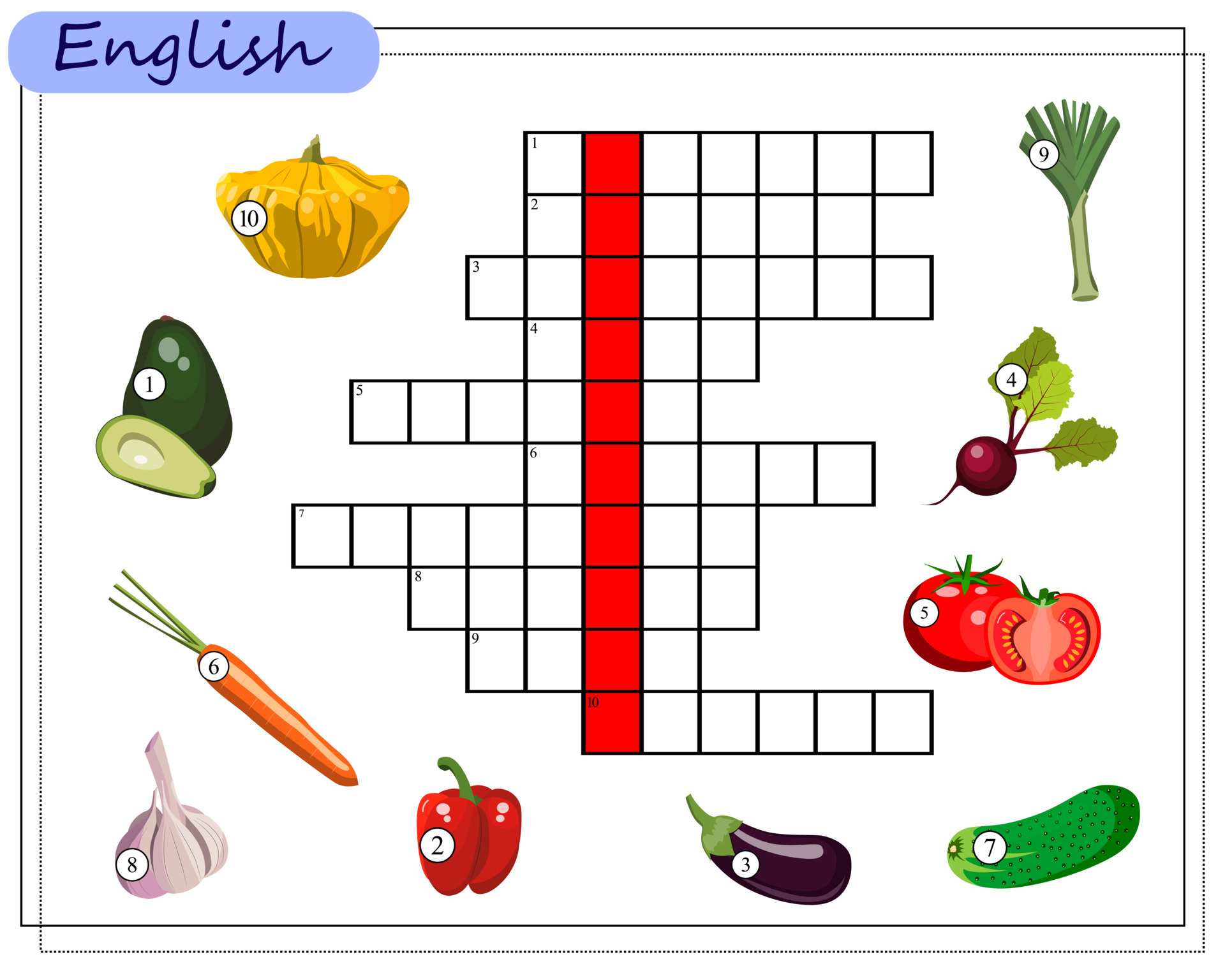 crossword puzzle, an educational game for children about vegetables