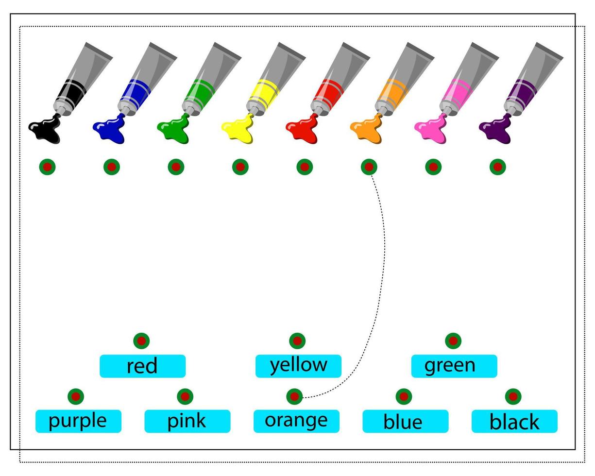 A game for kids, learning colors. Tubes of paint pick the right color. vector