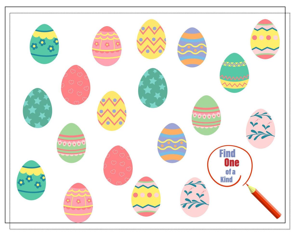 El juego de lógica infantil encuentra el único en su clase. huevos de Pascua. vector