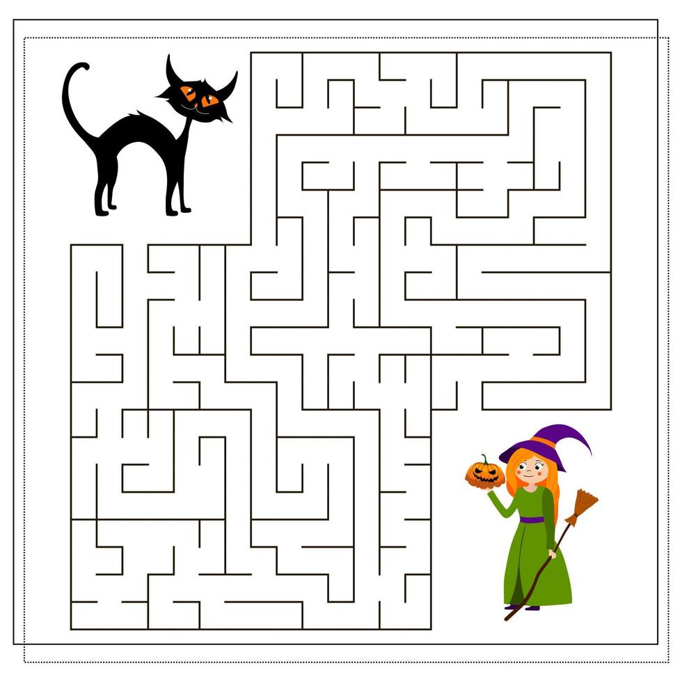 maze for kids black cat and witch vector