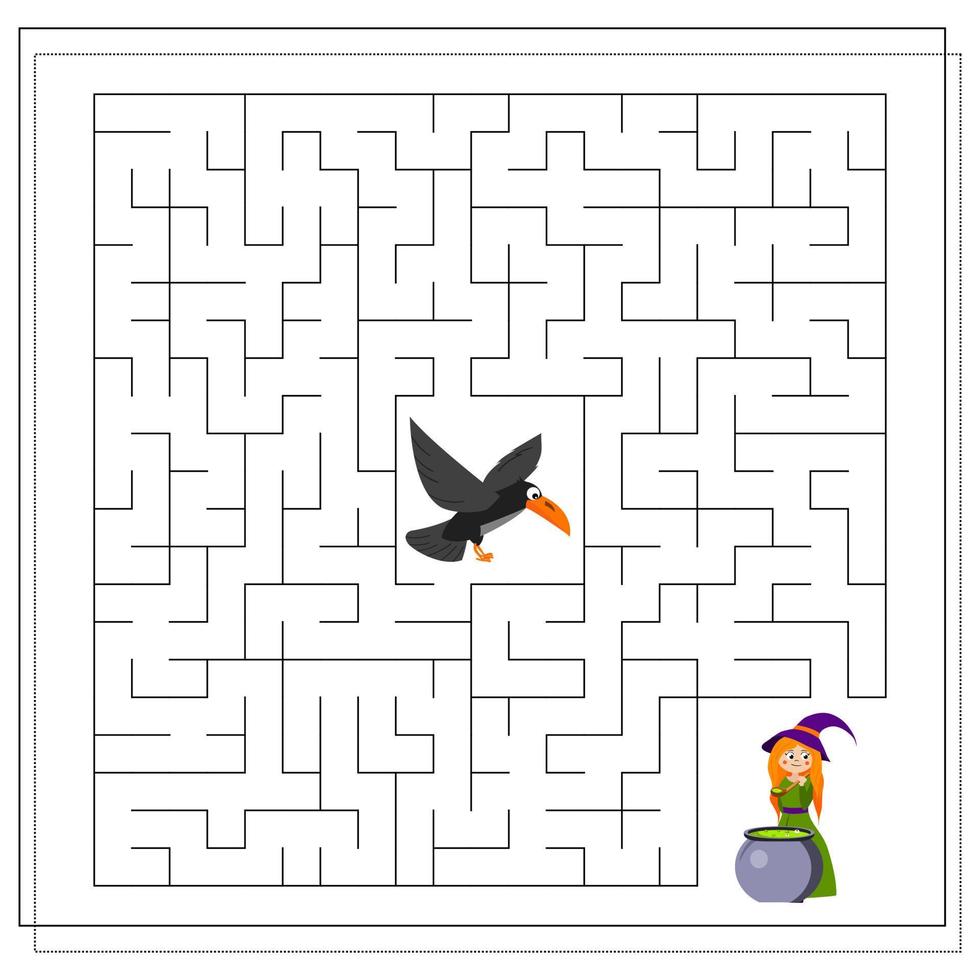 maze for kids crow and witch with cauldron vector