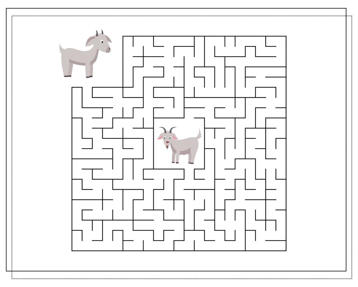 A puzzle game for children, go through the maze. Help me walk through the maze to my mom. Farm animals are goat and kid vector
