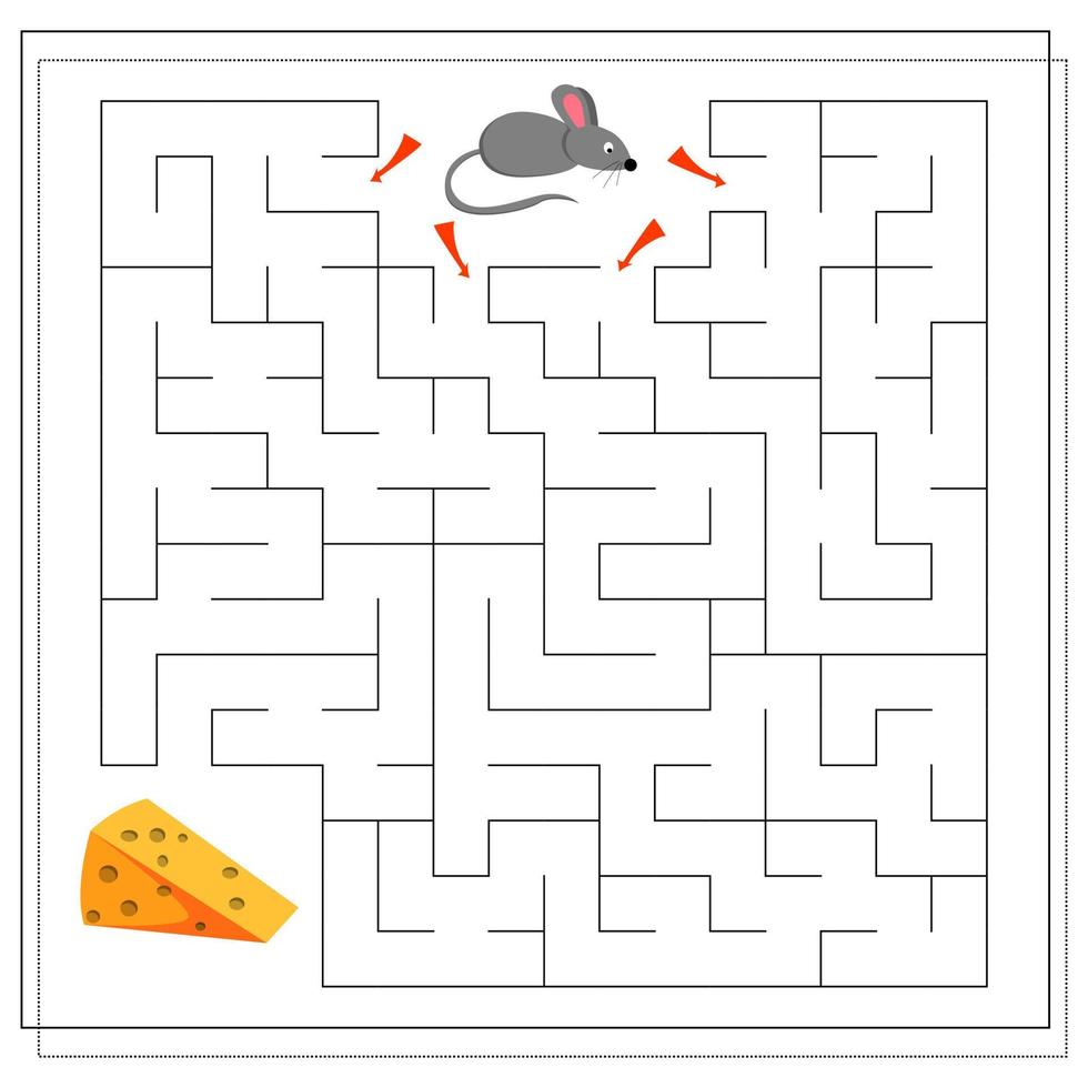 un juego de laberinto para niños. guía al ratón a través del laberinto hasta el queso vector