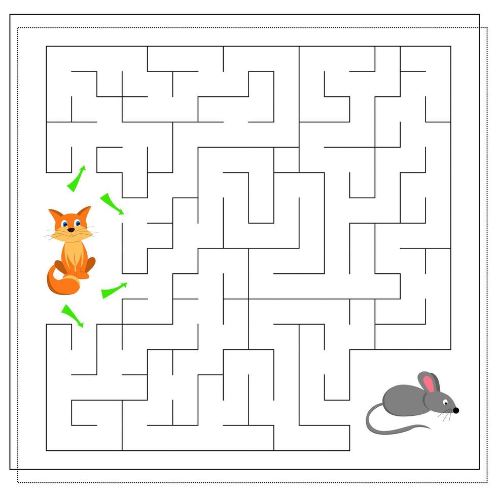 A maze game for kids. guide the cat through the maze to the mouse. vector