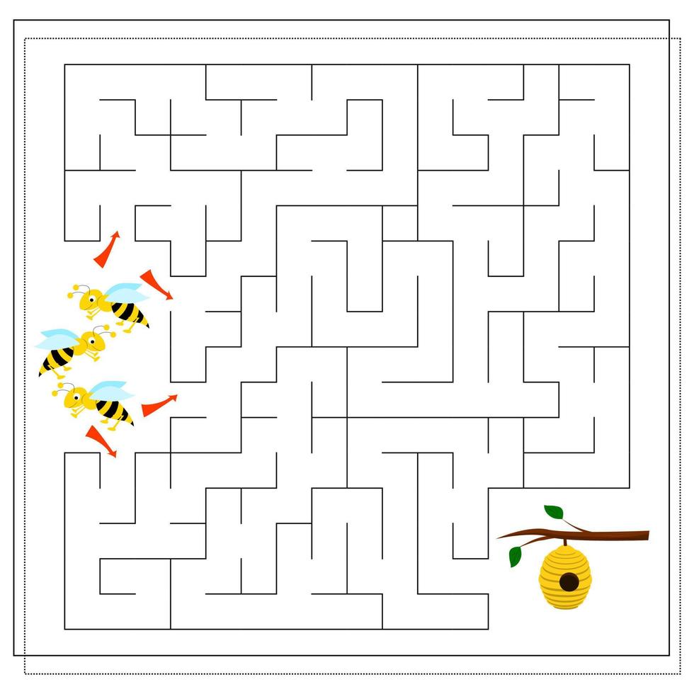 un juego de laberinto para niños. guía a las abejas a través del laberinto hasta la colmena vector