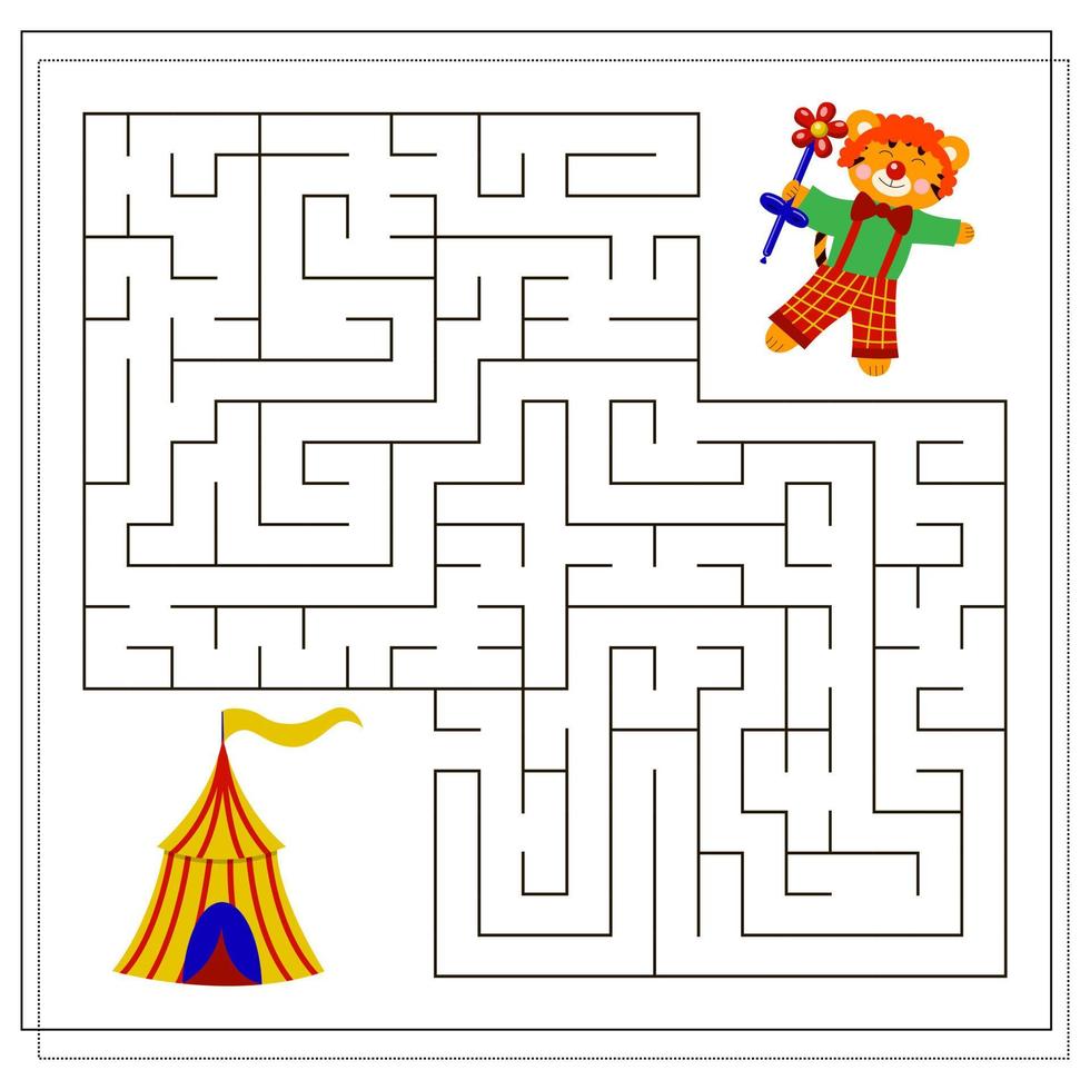 A logical game for children, pass the maze. tiger in the circus, vector