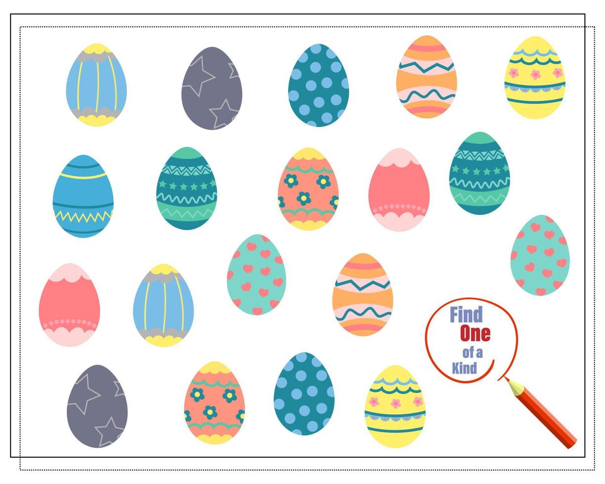 Children's logic game find the one of a kind. Easter eggs. vector