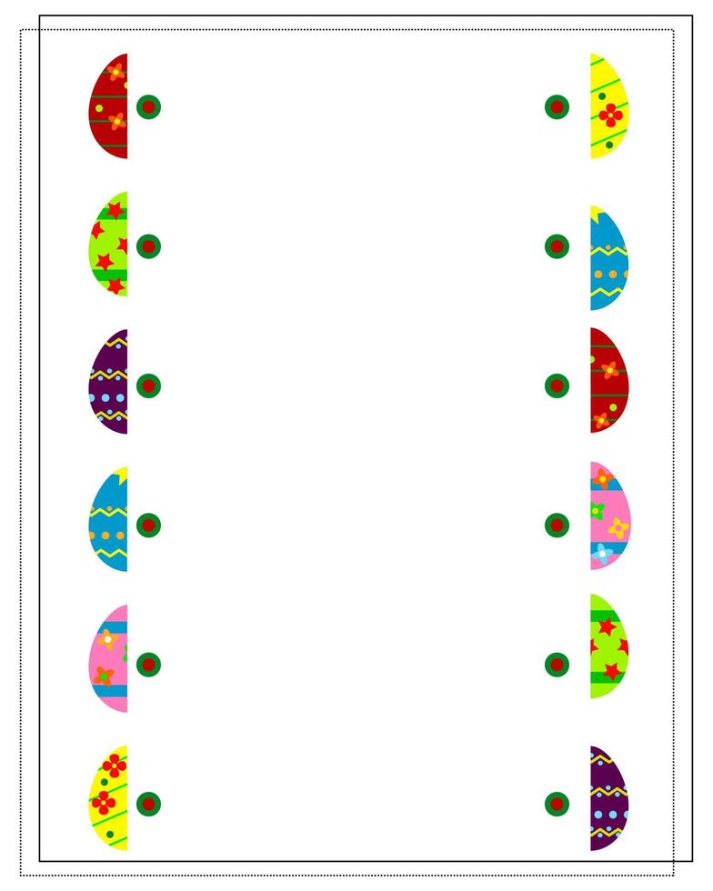 un juego de correspondencias. Dibuja una línea. huevos de Pascua. conectar las mitades de huevo. un acertijo para niños vector