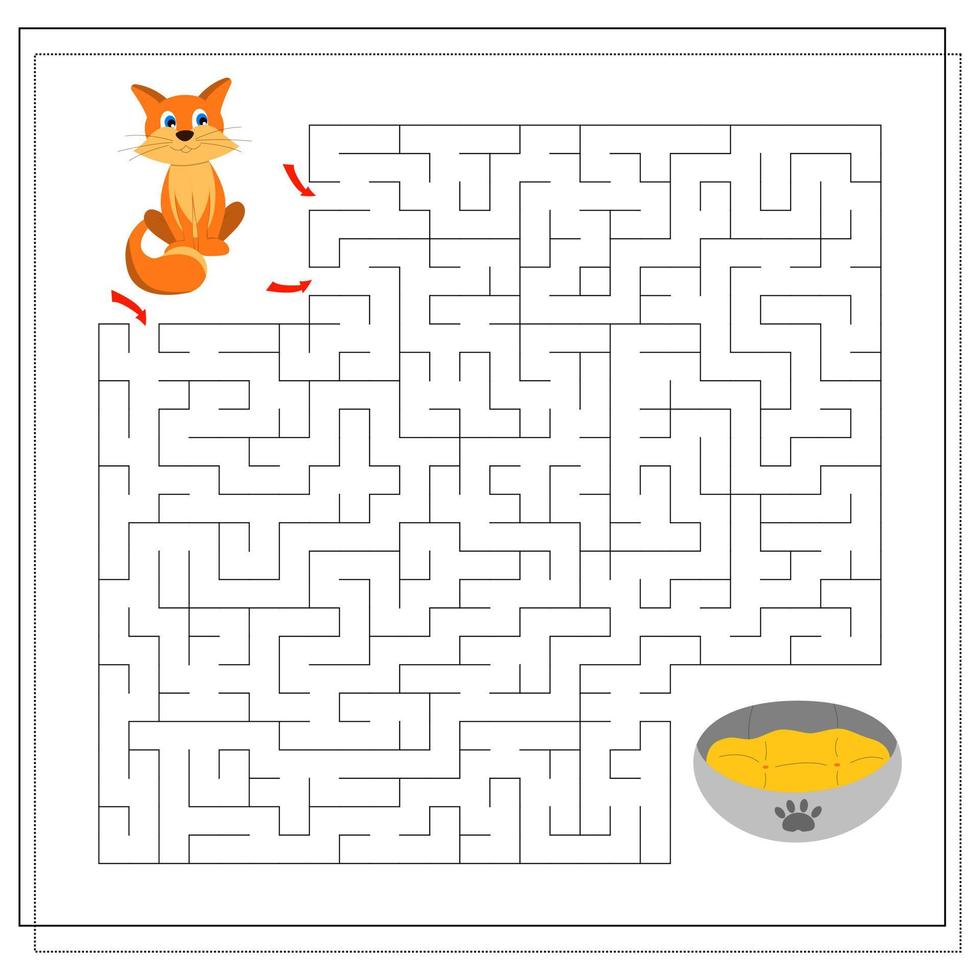 A maze game for kids. guide the cat through the maze to the be vector