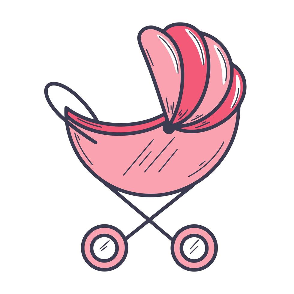 Baby stroller doodle style isolated vector illustration