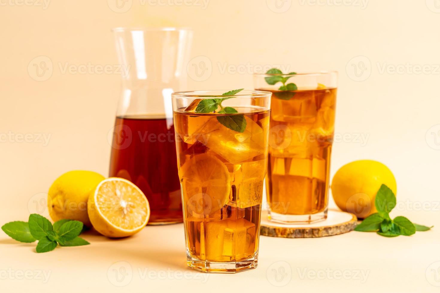 glass of ice lemon tea photo