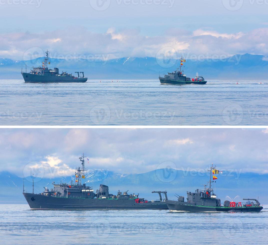 Naval minesweeper in Avacha bay on Kamchatka. photo