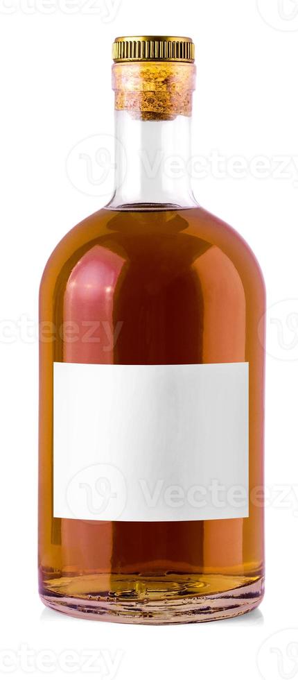 The full whiskey, cognac, brandy bottle isolated on white background. photo