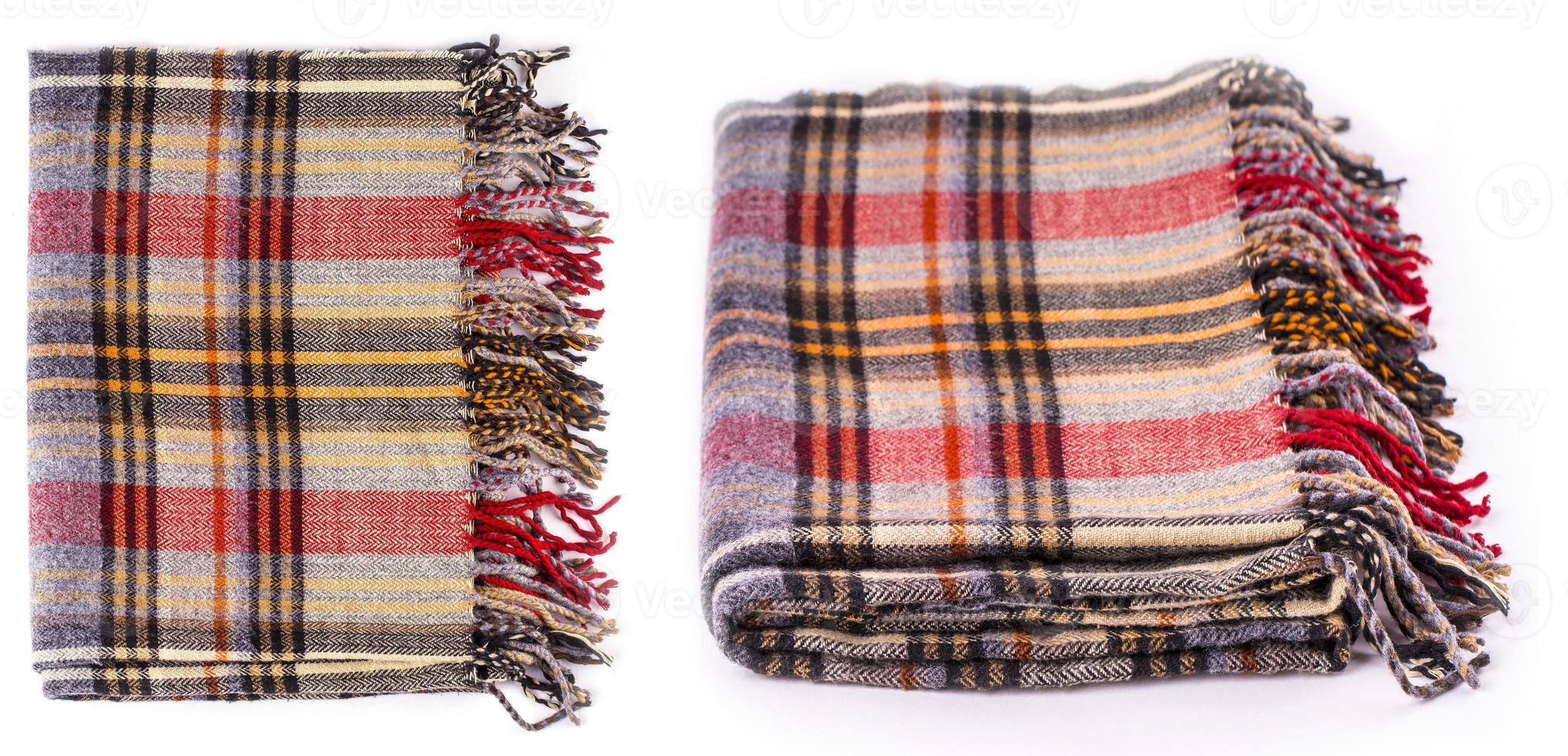 The colore  winter wool scarf with pattern on white. photo