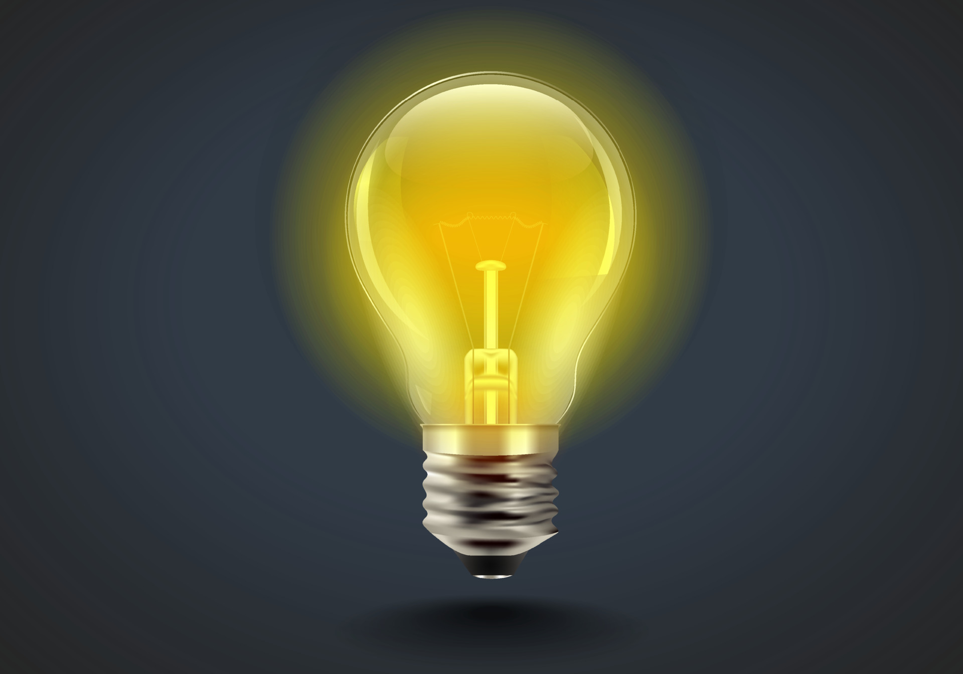 Warm light bulb in the dark. Concept of Problem resolved, Understand