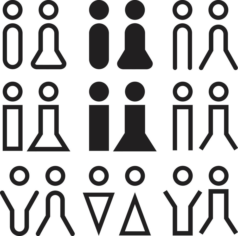 conjunto de señalización de baño para hombres y mujeres. símbolo del baño. siluetas negras de personas. ilustración vectorial vector