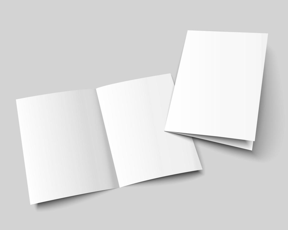 maqueta de folleto a4. a3 diseño de plantilla en blanco plegado por la mitad. volante con espacio de copia. Ilustración vectorial 3d. vector