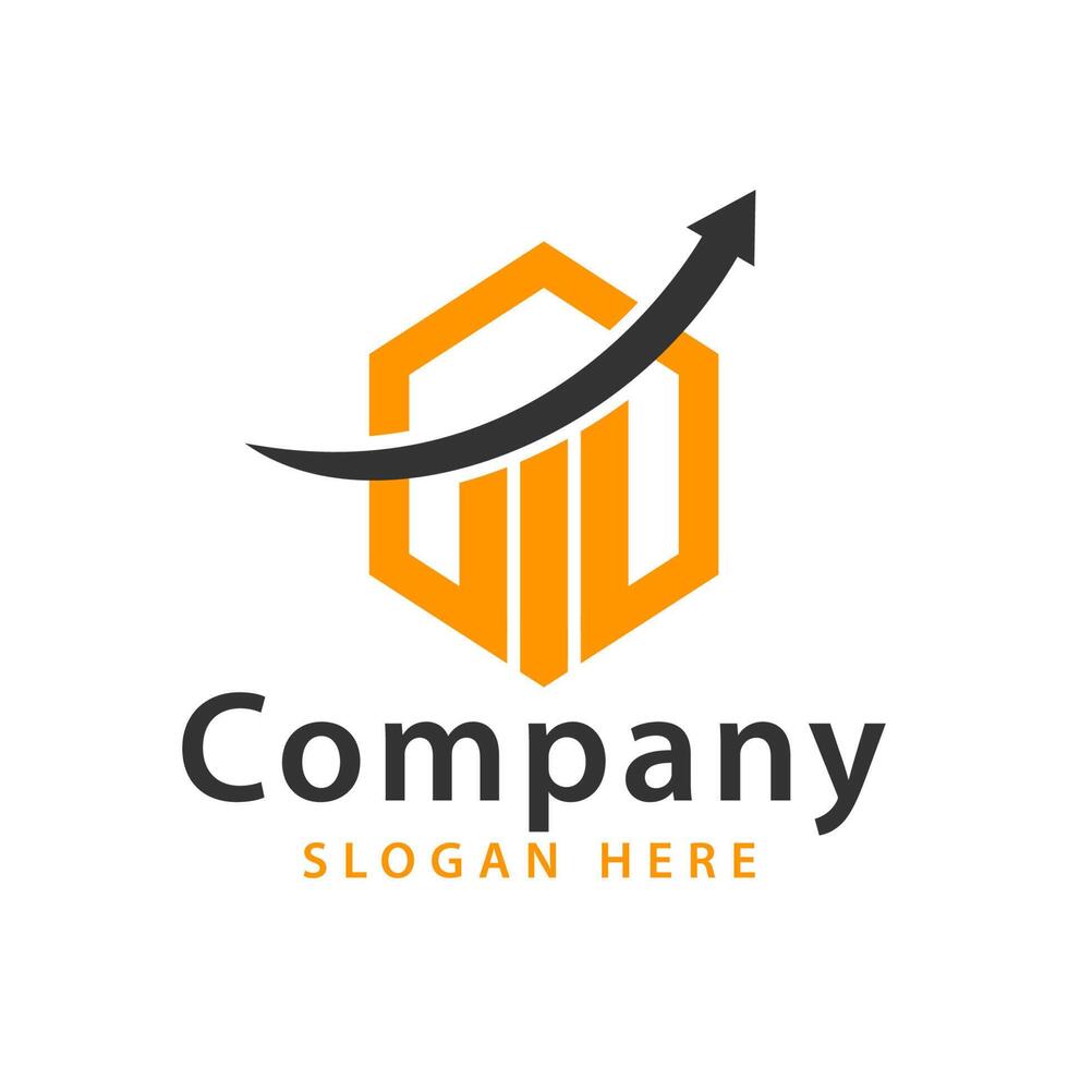 vector logo design arrows and diagrams in the growth of the orange company business