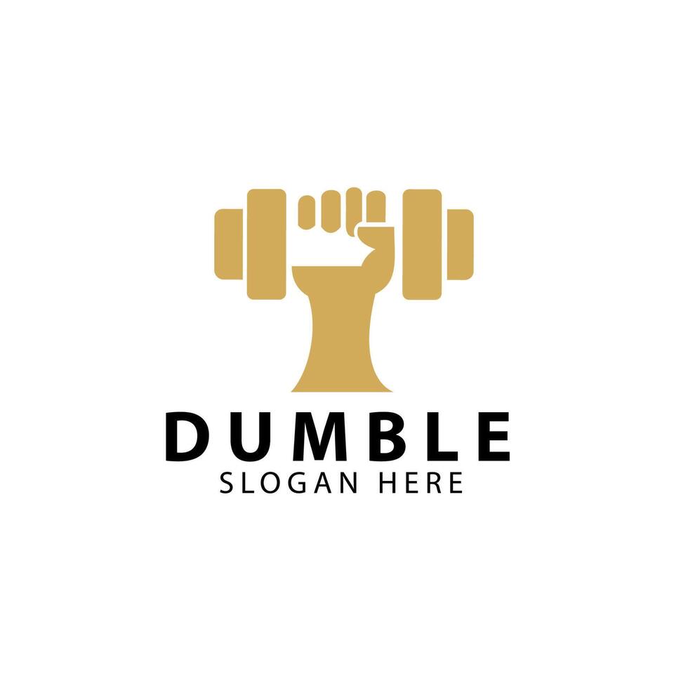 gym sport logo design with hand and dumbbell vector