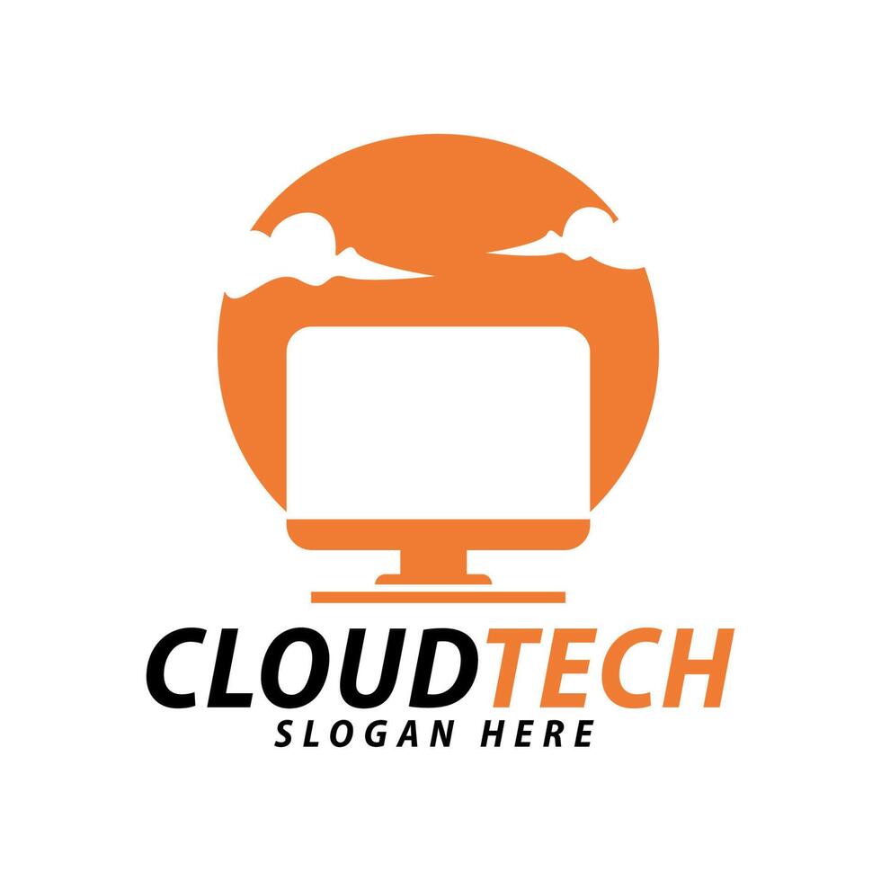 Cloud technology dekstop computer storage logo design template vector