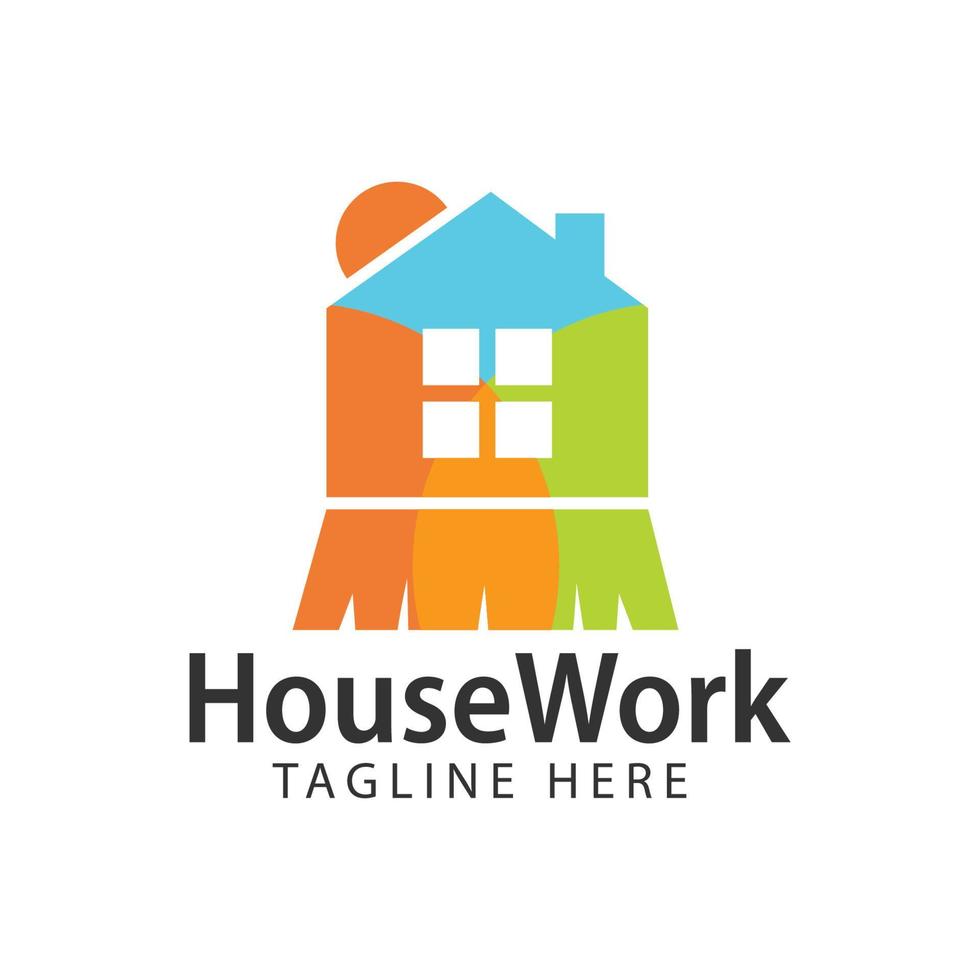 plantilla de diseño de logotipo de escoba de ventana de trabajo de casa colorida vector