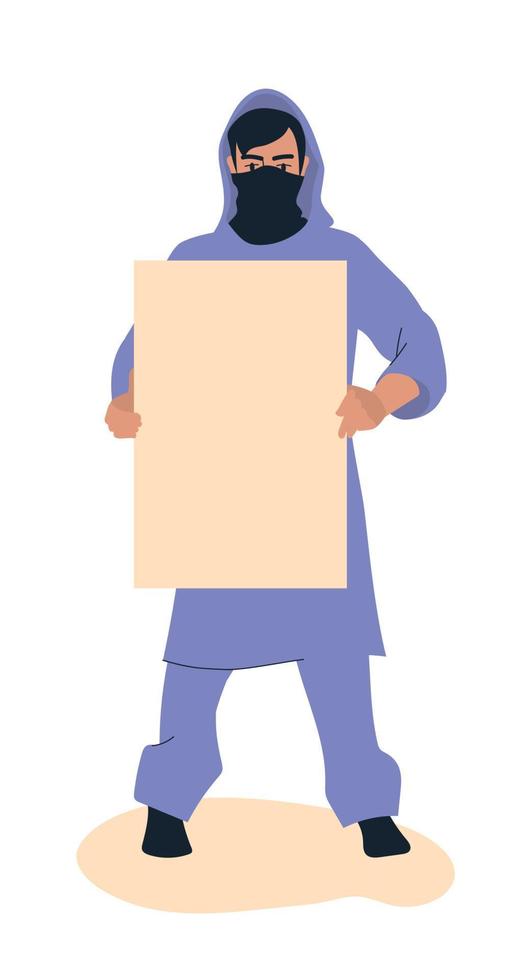 Protest. A man with a poster at the rally expresses his opinion. Vector image.