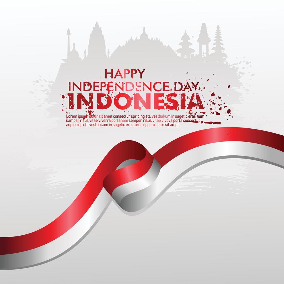 17 de agosto feliz tarjeta de felicitación del día de la independencia de Indonesia. ondeando la bandera de Indonesia aislado sobre un fondo vector