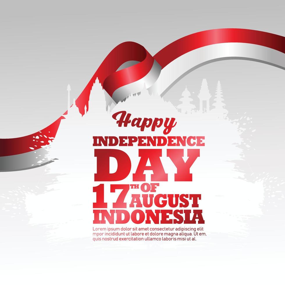 17 de agosto feliz tarjeta de felicitación del día de la independencia de Indonesia. ondeando la bandera de Indonesia aislado sobre un fondo vector