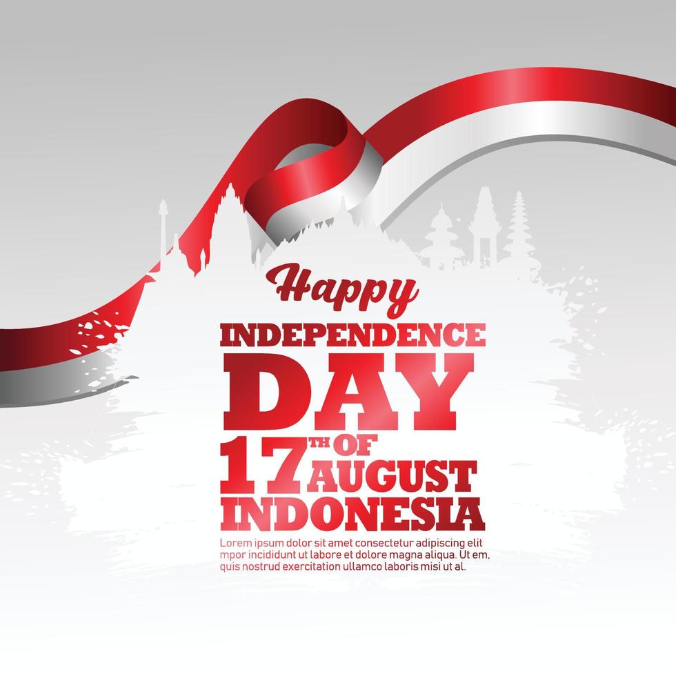 August 17th. Happy Indonesian Independence Day greeting card. Waving Indonesian flag isolated on a background vector