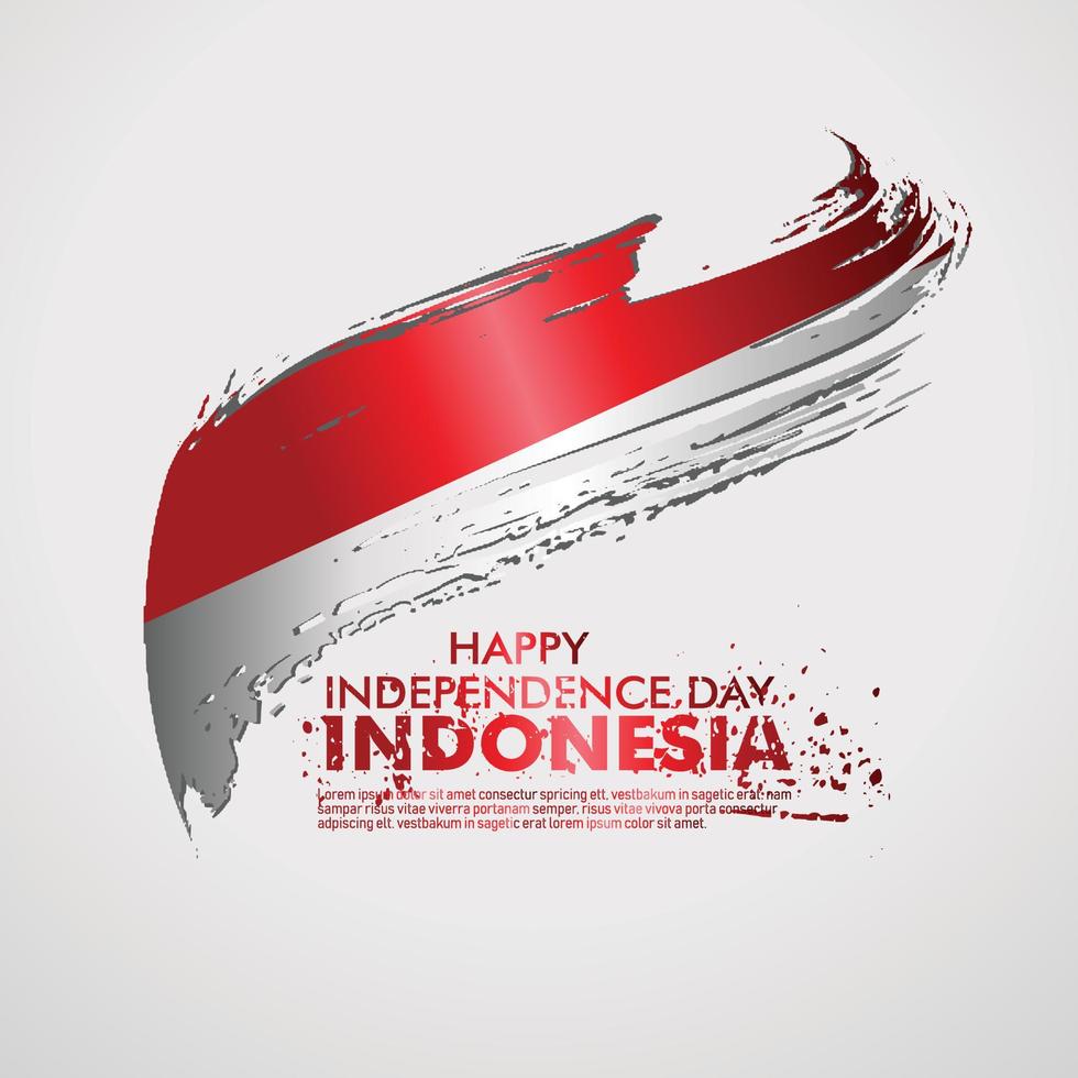 17 de agosto feliz tarjeta de felicitación del día de la independencia de Indonesia. ondeando la bandera de Indonesia aislado sobre un fondo vector