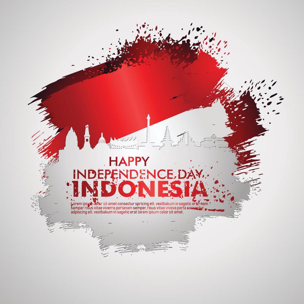 17 de agosto feliz tarjeta de felicitación del día de la independencia de Indonesia. ondeando la bandera de Indonesia aislado sobre un fondo vector