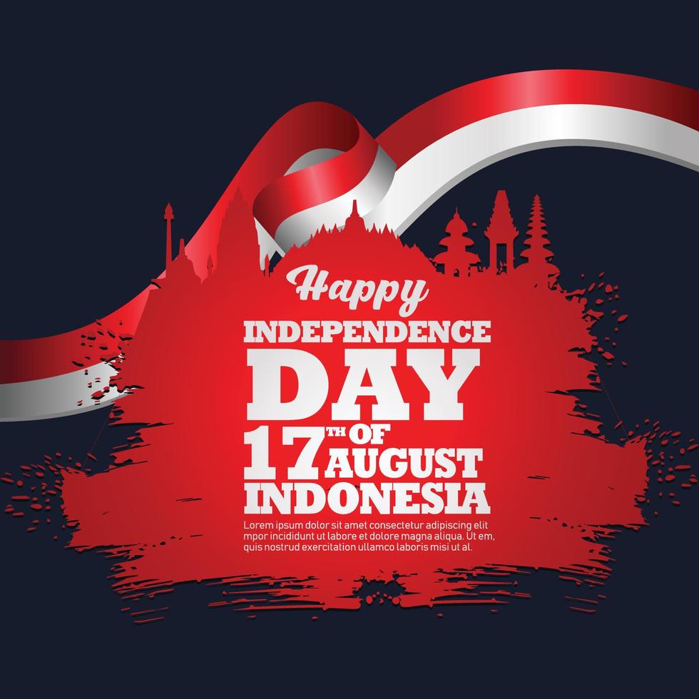 August 17th. Happy Indonesian Independence Day greeting card. Waving Indonesian flag isolated on a background vector