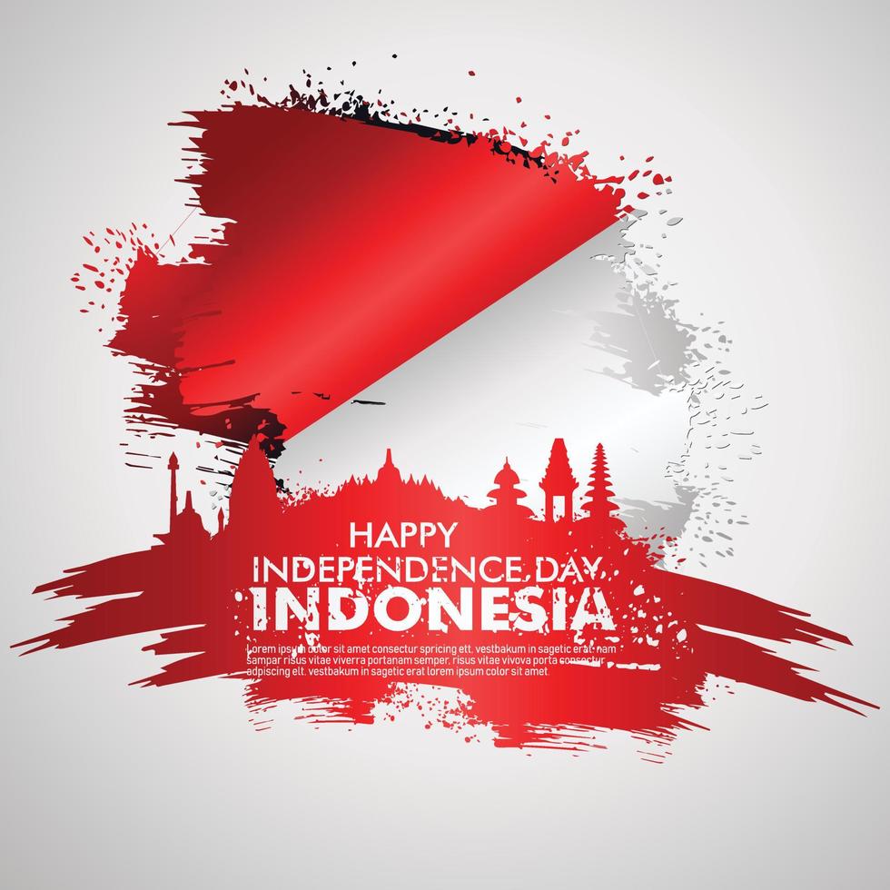 17 de agosto feliz tarjeta de felicitación del día de la independencia de Indonesia. ondeando la bandera de Indonesia aislado sobre un fondo vector